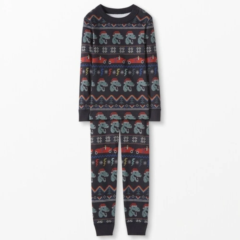 Hanna Andersson Dinosaur Santa Christmas Pajamas Set Size 6-7